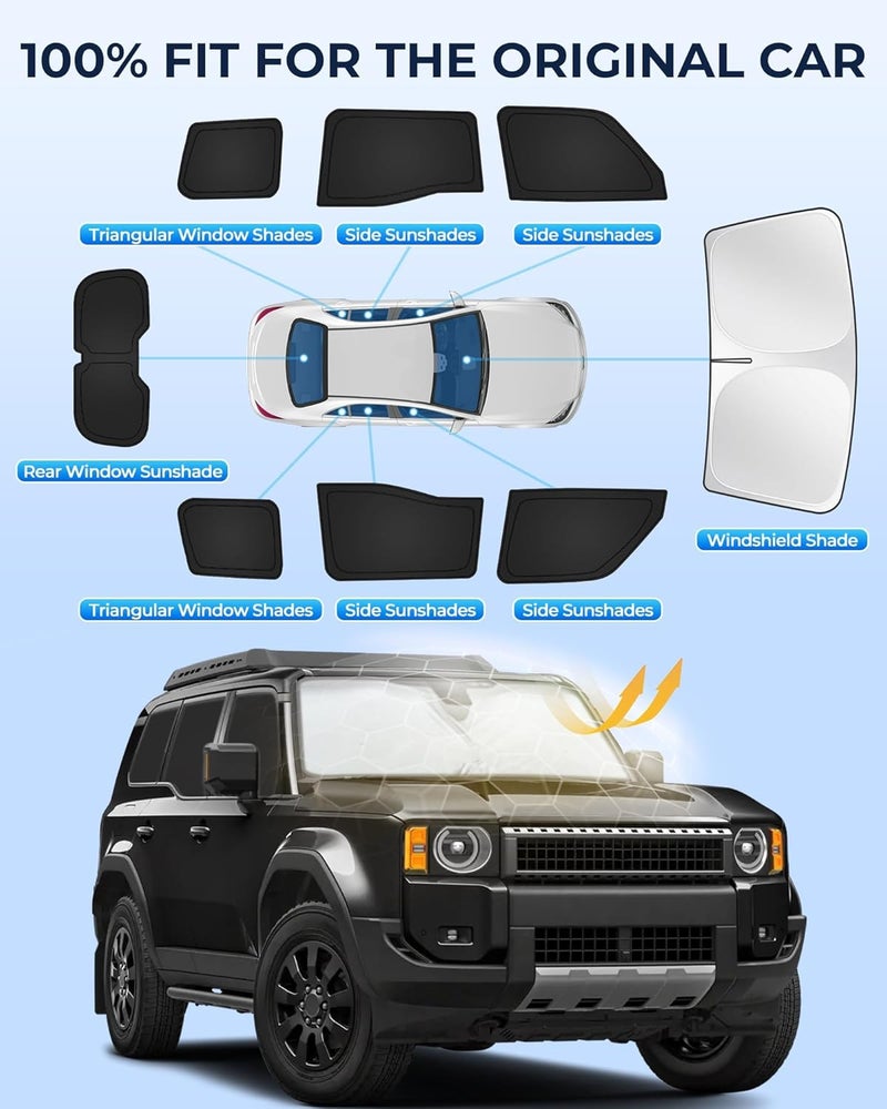 JASVIC Car Window Shades for Toyota Land Cruiser Prado 250 2024-2025, 8pcs Full Coverage Window Covers Sunshades for Front, Side and Rear Windows, Privacy Window Shade Keep Vehicle Cool for Camping Napping - Image 5